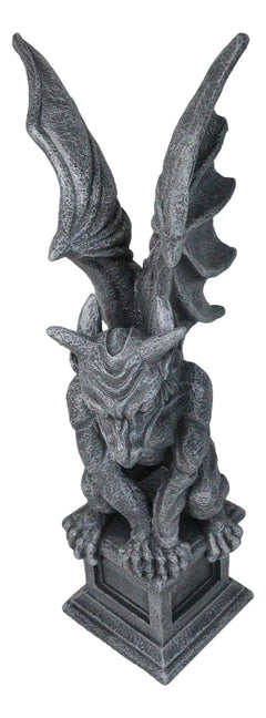 Griffin Statue, 17" Large Gothic Crouching Wise Old Gargoyle Figurine on Pedestal, Fantasy Home Decor for Garden, Mantle, Patio, or Bookshelf Display-3