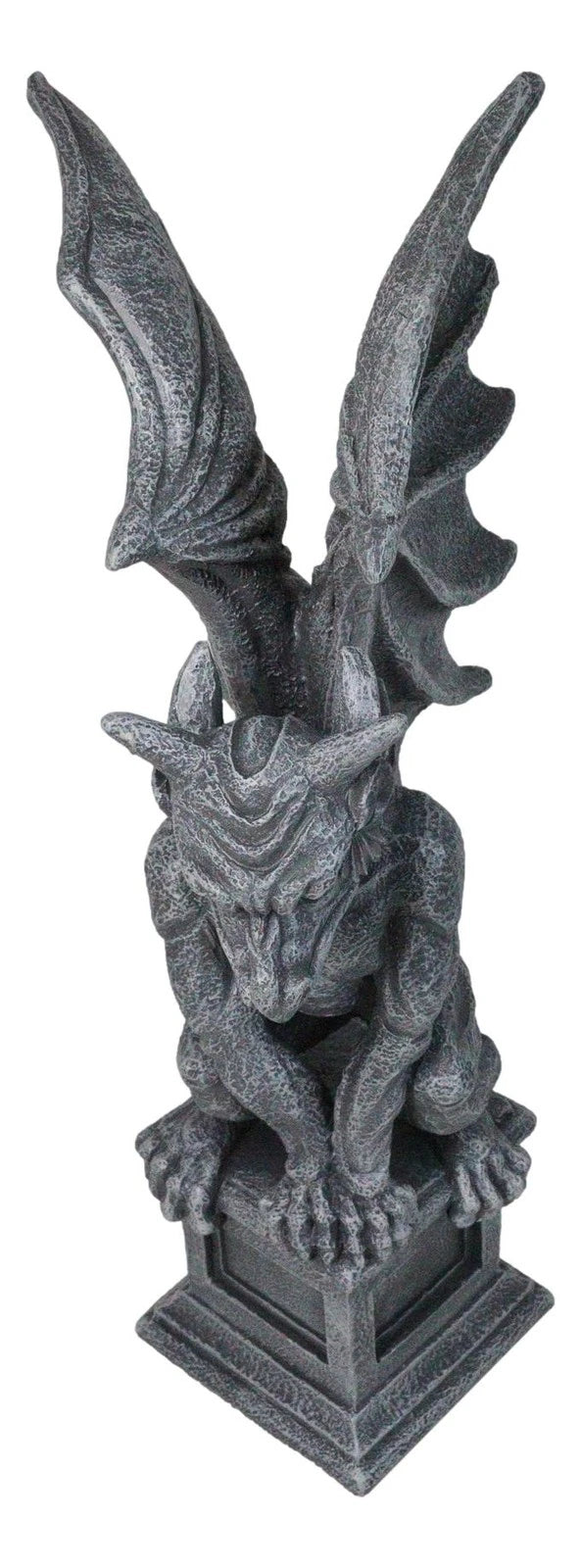 Griffin Statue, 17" Large Gothic Crouching Wise Old Gargoyle Figurine on Pedestal, Fantasy Home Decor for Garden, Mantle, Patio, or Bookshelf Display-3