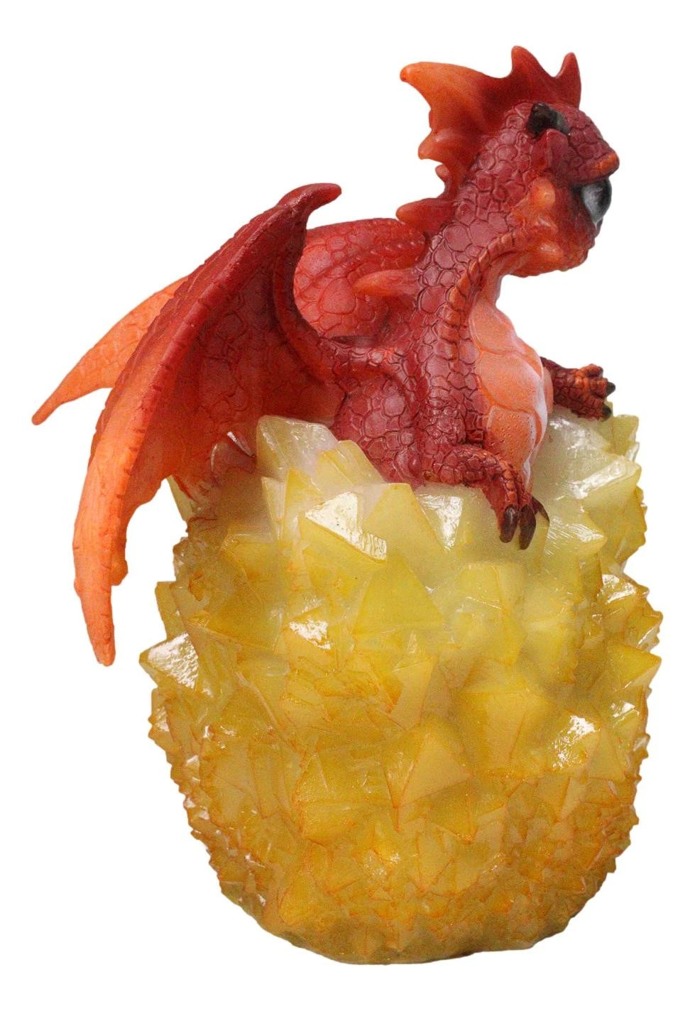 Whimsical Cute Red Baby Dragon Hatchling in Crystal Icicle Golden Egg Figurine-5