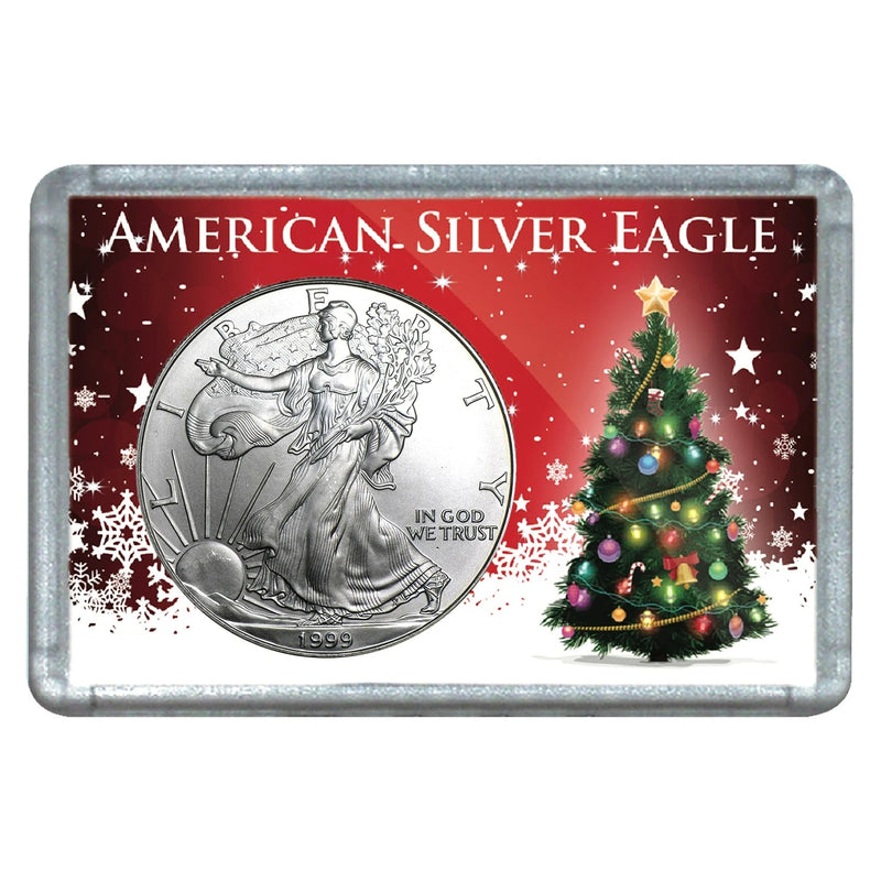 Moneda de plata americana de $1 de 1999 con diseño de árbol de Navidad-1