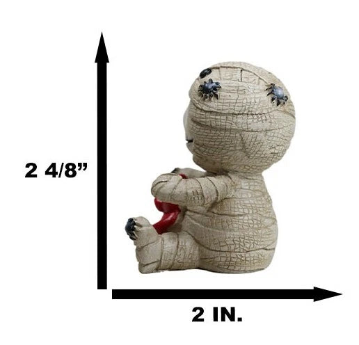 Furrybones Mummy Sarcophagus with Red Teddy Bear & Spiders Figurine 2.75"H-5