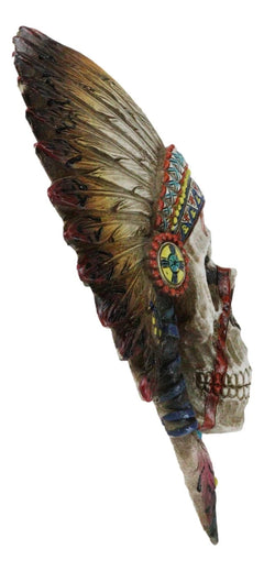 Native American Indian Chief Warpath Skull with Headdress Wall Decor Plaque-3