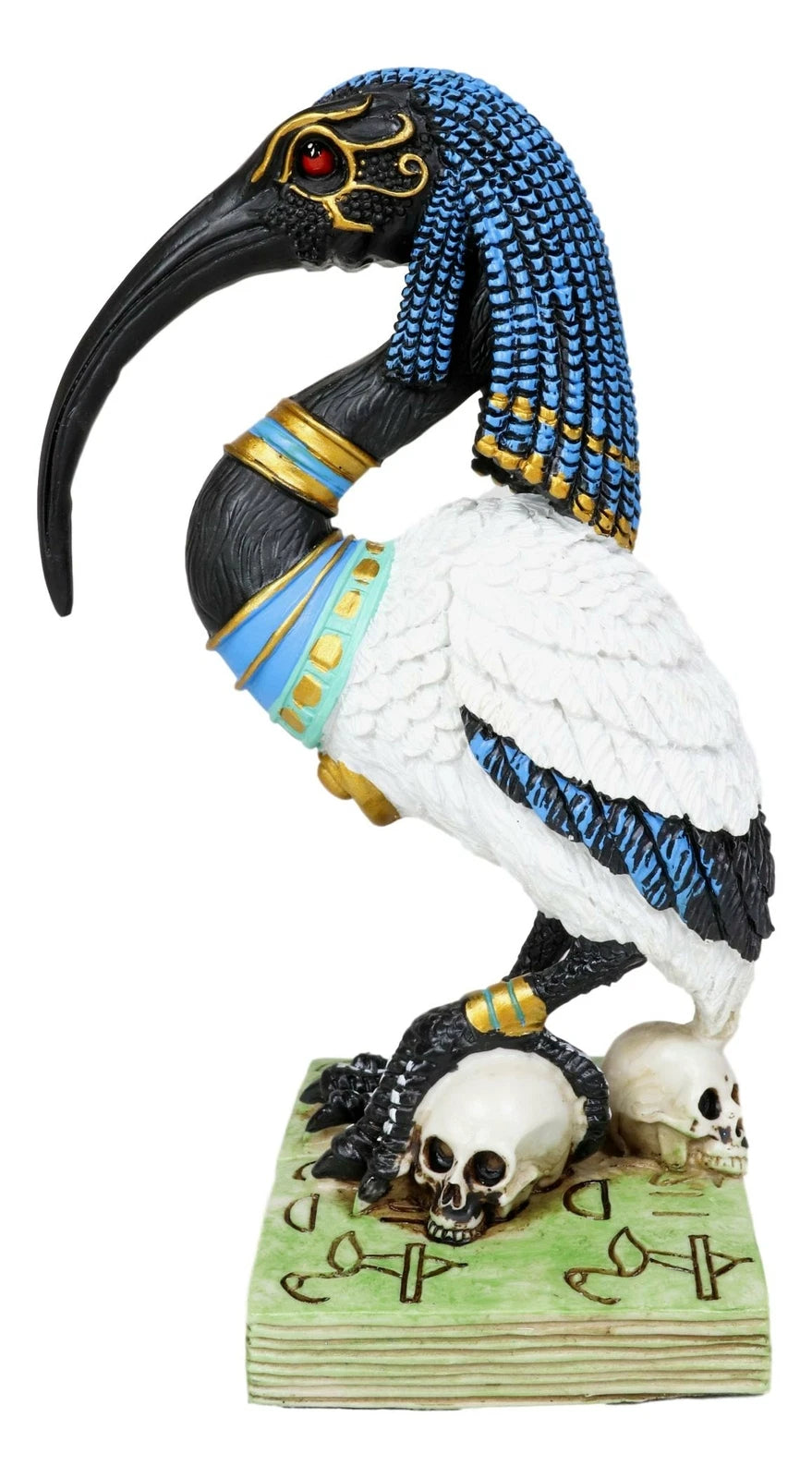 Egyptian God Ibis Headed Thoth White Flamingo Standing On Skull And Book Statue-4