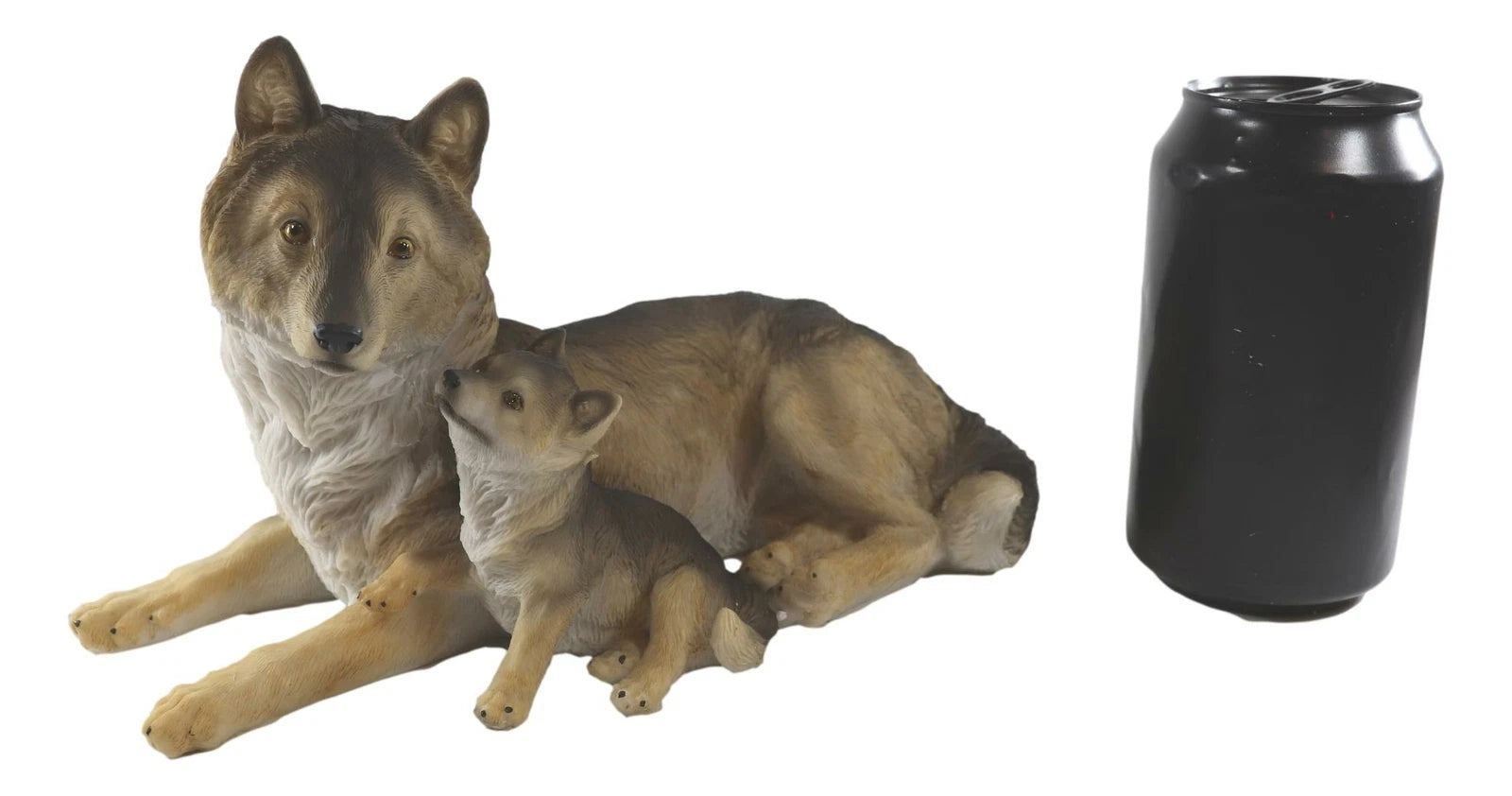 Alpha Gray Wolf Family Figurine 9.75"L Timber Wolf Mother Resting With Pup-6