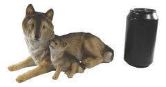 Alpha Gray Wolf Family Figurine 9.75"L Timber Wolf Mother Resting With Pup-6