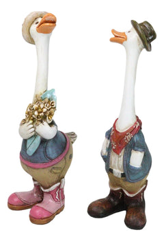 Set of 2 Western Cowboy Cowgirl Ducks With Hats Scarves And Boots Figurines-7