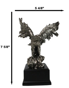 Silver Wings of Glory Bald Eagle Statue 7.75"Tall Silver Electroplated Resin-7