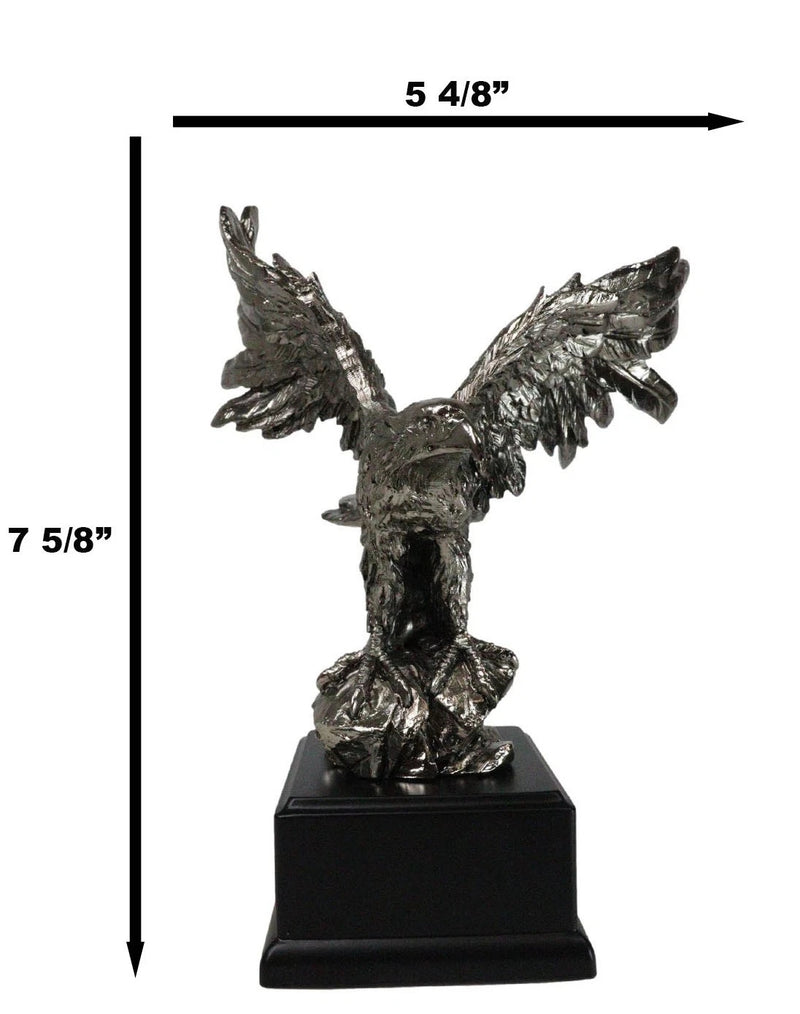 Silver Wings of Glory Bald Eagle Statue 7.75"Tall Silver Electroplated Resin-7