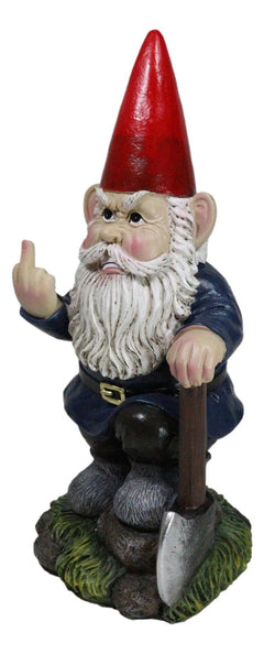 9" You Dig? Shovel Gnome Garden Greeter Gnome Dwarf Flip The Bird Statue-8