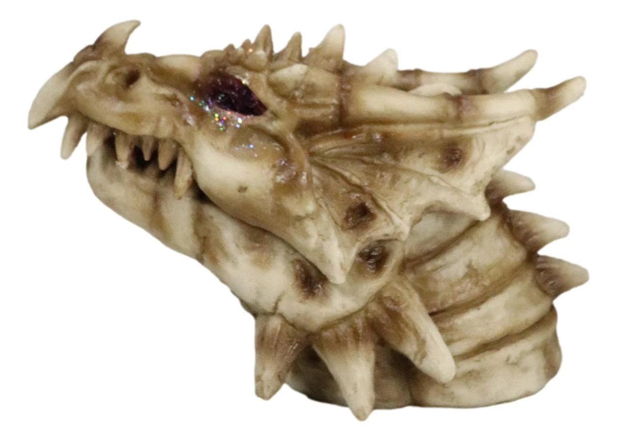 Fossil Dragon Skull Skeleton With Faux Geode Crystal Eyes Incense Burner Box-7