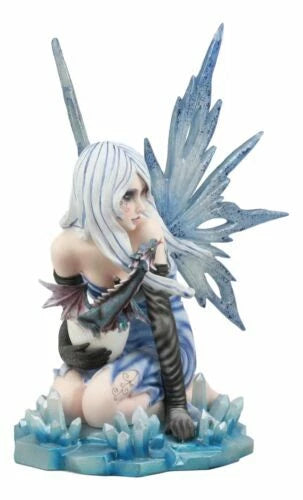 Estatua de la Diosa Elemental del Hielo, Hada Azul con cría de dragón, 31 cm de alto-5