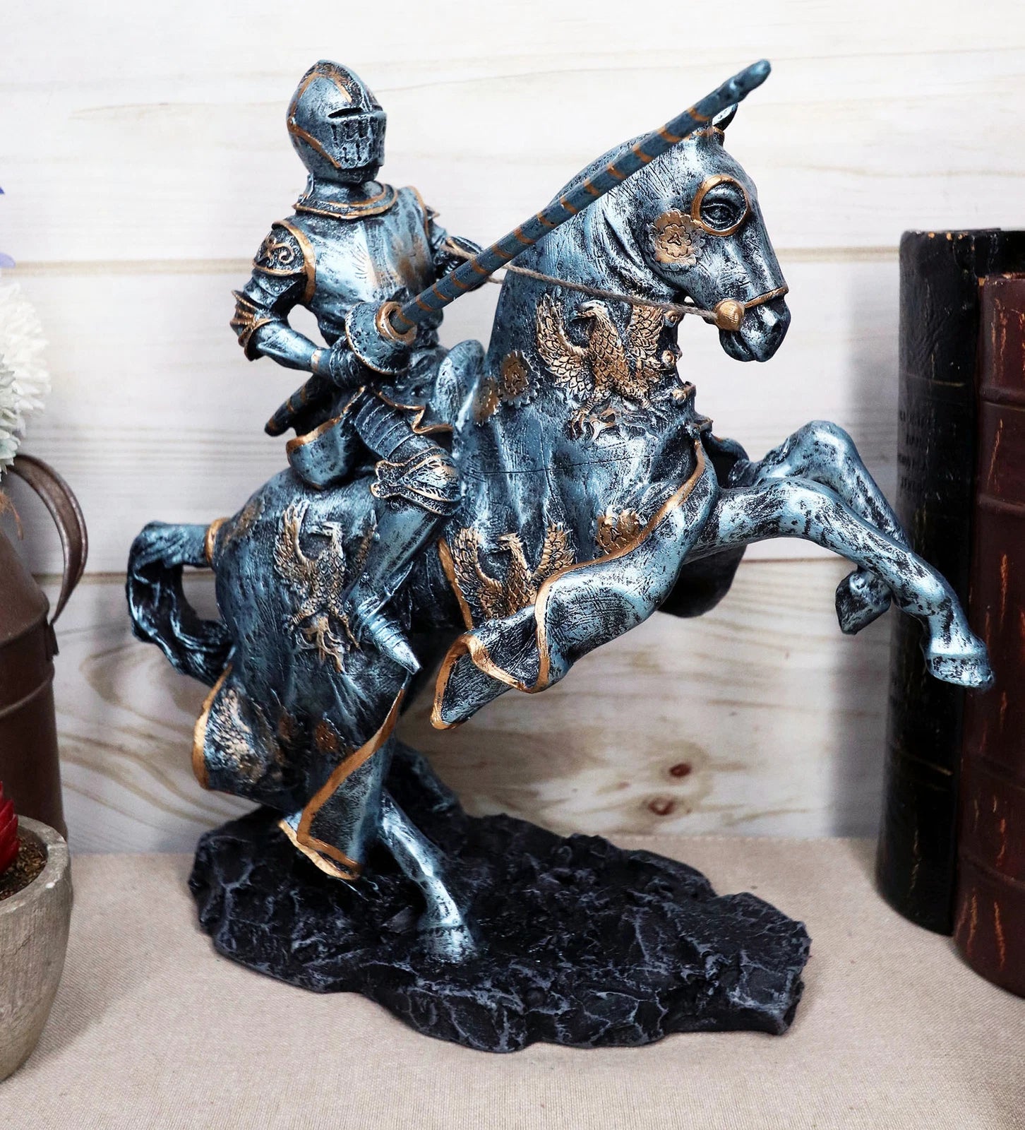 Medieval Champion Knight In Suit Of Armor With Lance On Horse Figurine-8