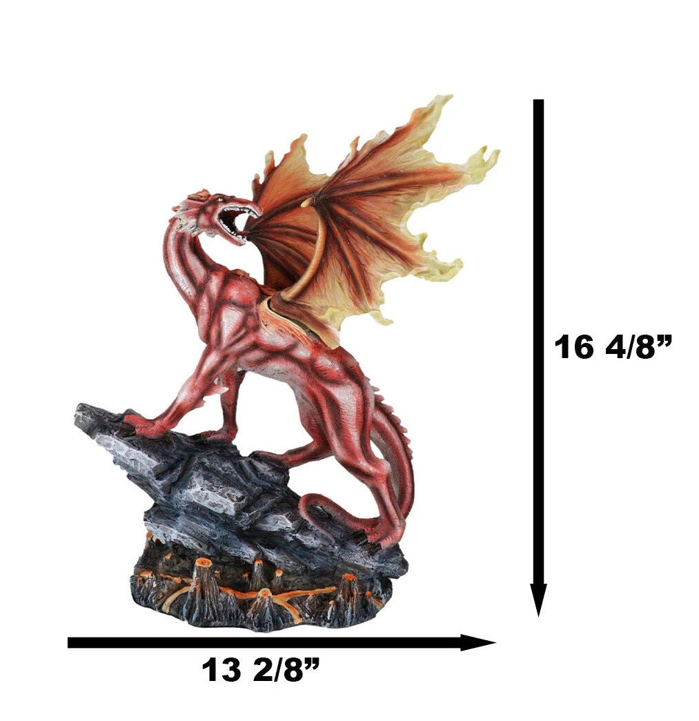Large Red Magma Lava Smaug Dragon On Volcanic Rock Statue Fantasy Home Decor-7