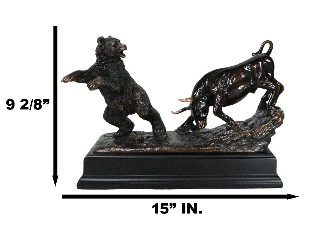 Wall Street Stock Market Signature Charging Bull With Conceding Bear Statue-7