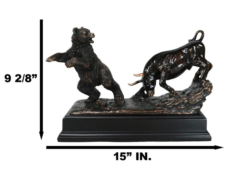 Wall Street Stock Market Signature Charging Bull With Conceding Bear Statue-7