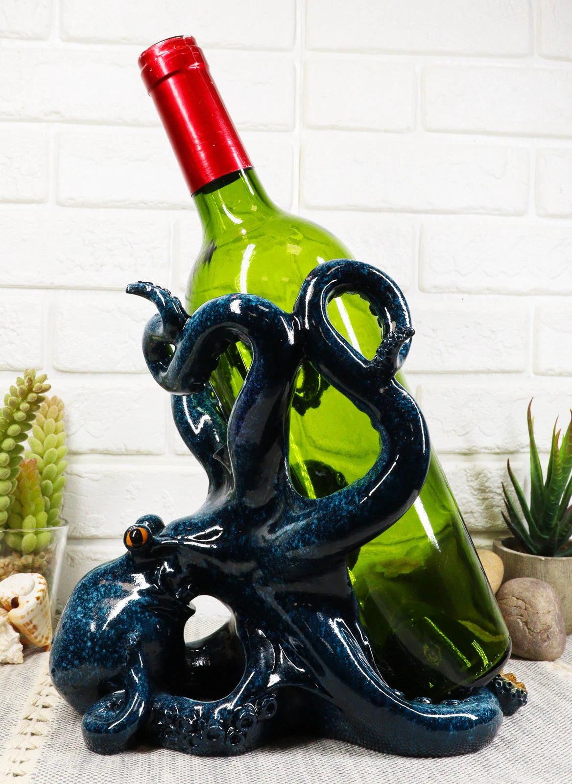 Nautical Deep Sea Blue Octopus Wine Holder 8"L Cephalopod Giant Kraken Figurine-1