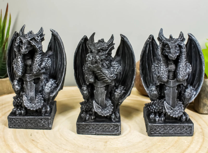 Three Wise Dragons See Hear Speak No Evil Sentinel Guardian Dragons Statue Set-1