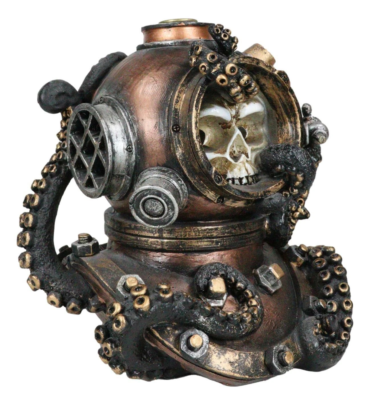 Marine Octopus Kraken Steampunk Divers Helmet With Skull Incense Cone Burner-6