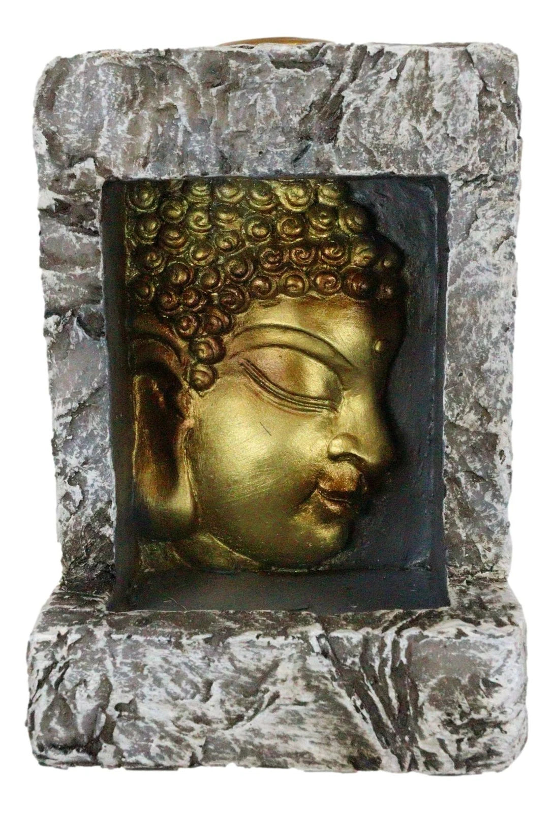 Gautama Buddha Face Faux Stone Mini Relief Bracket Backflow Incense Cone Burner-4