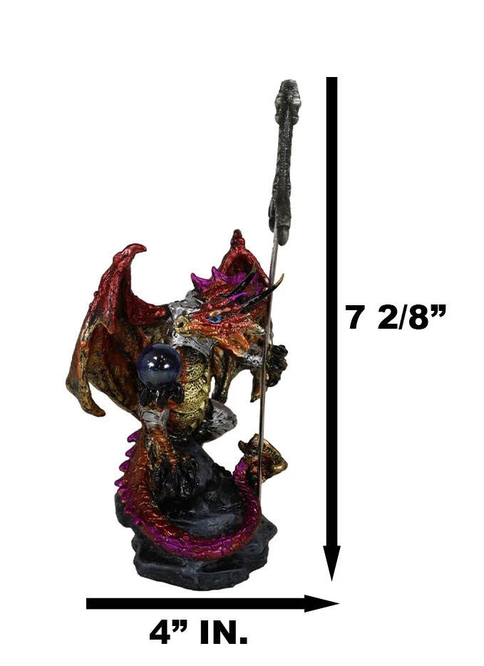 Red Metallic Fire Knight Dragon With Orb and Gothic Sword Letter Opener Figurine-6