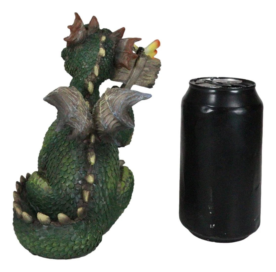 Whimsical Green Garden Dragon With Butterfly With Welcome Plank Sign Figurine-5