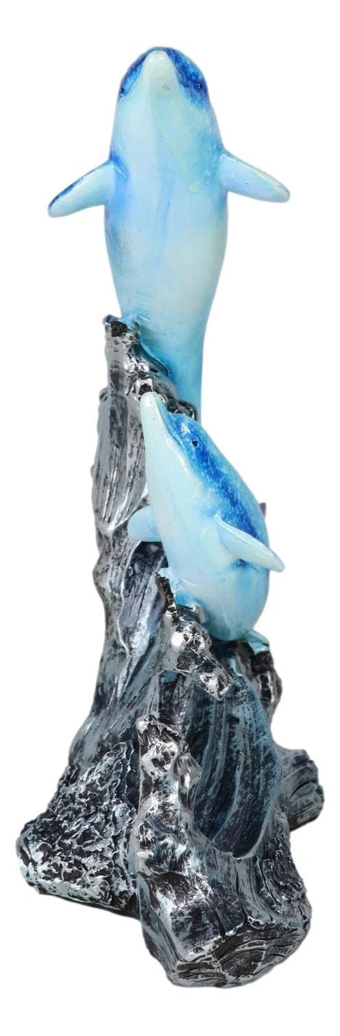 Nautical Marine Sea Ocean 2 Blue Dolphins Leaping Out Of The Reef Waves Figurine-7