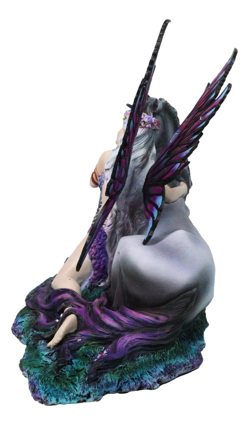 Purple Tribal Fairy Sitting With Midnight Key Lock Dark Unicorn Figurine 14.5"L-6