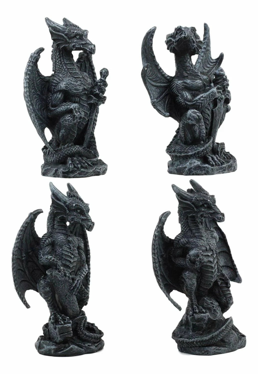 Faux Stone Fantasy Sentinel Guardian Dragons Statue Set Of 4 Dragon Miniatures-4