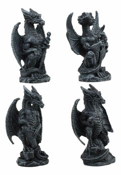 Faux Stone Fantasy Sentinel Guardian Dragons Statue Set Of 4 Dragon Miniatures-4
