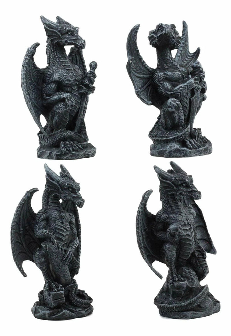 Faux Stone Fantasy Sentinel Guardian Dragons Statue Set Of 4 Dragon Miniatures-4
