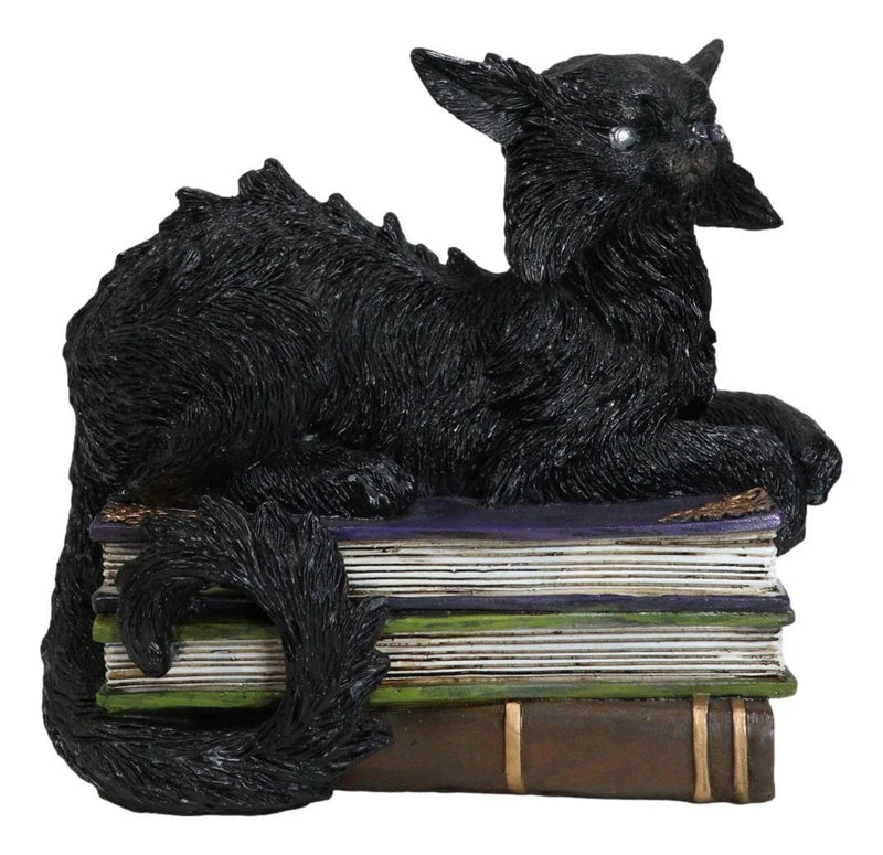 Witching Hour Mystical Black Cat With LED Eyes On Witchcraft Books Figurine-7