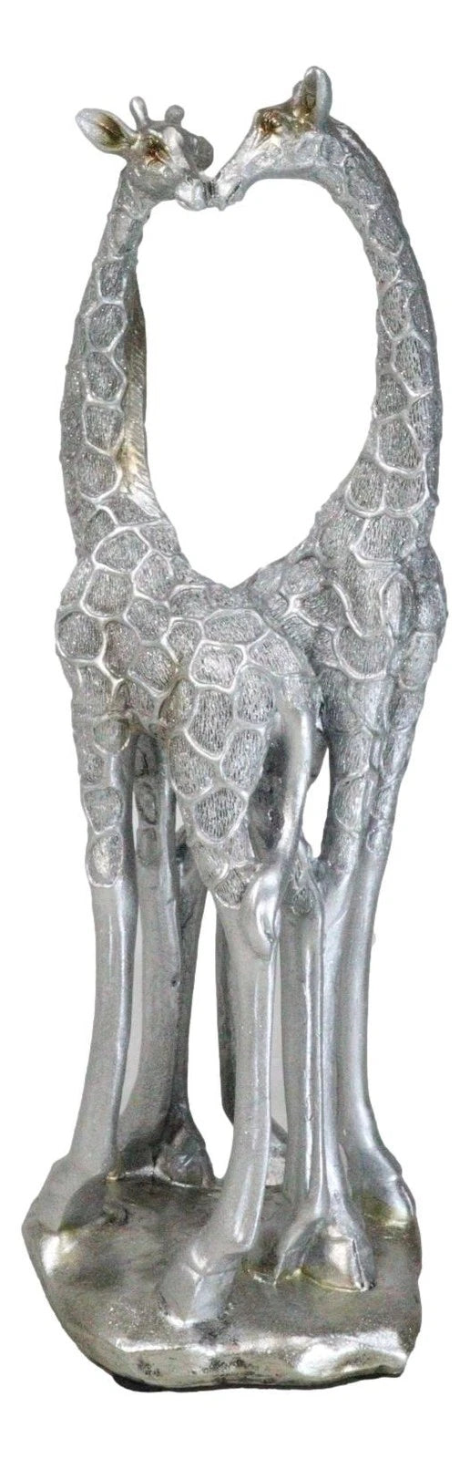 Estatua grande de jirafa plateada con forma de corazón, pareja de enamorados, 31,7 cm de alto, estilo safari de la sabana.-4