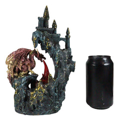 Red Garnet Fire Dragon By Rocky Mountain With Castle LED Light Figurine-5