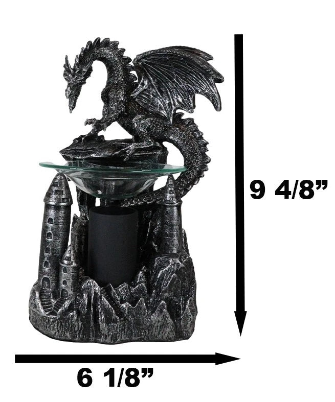 Dragon Castle Figurine, Smaug Electric Oil Burner & Tart Warmer Statue 9.5" Tall, Hand-Painted Fantasy Dragon Sculpture for Home Decor, Desk, Shelf, or Living Room Display-6