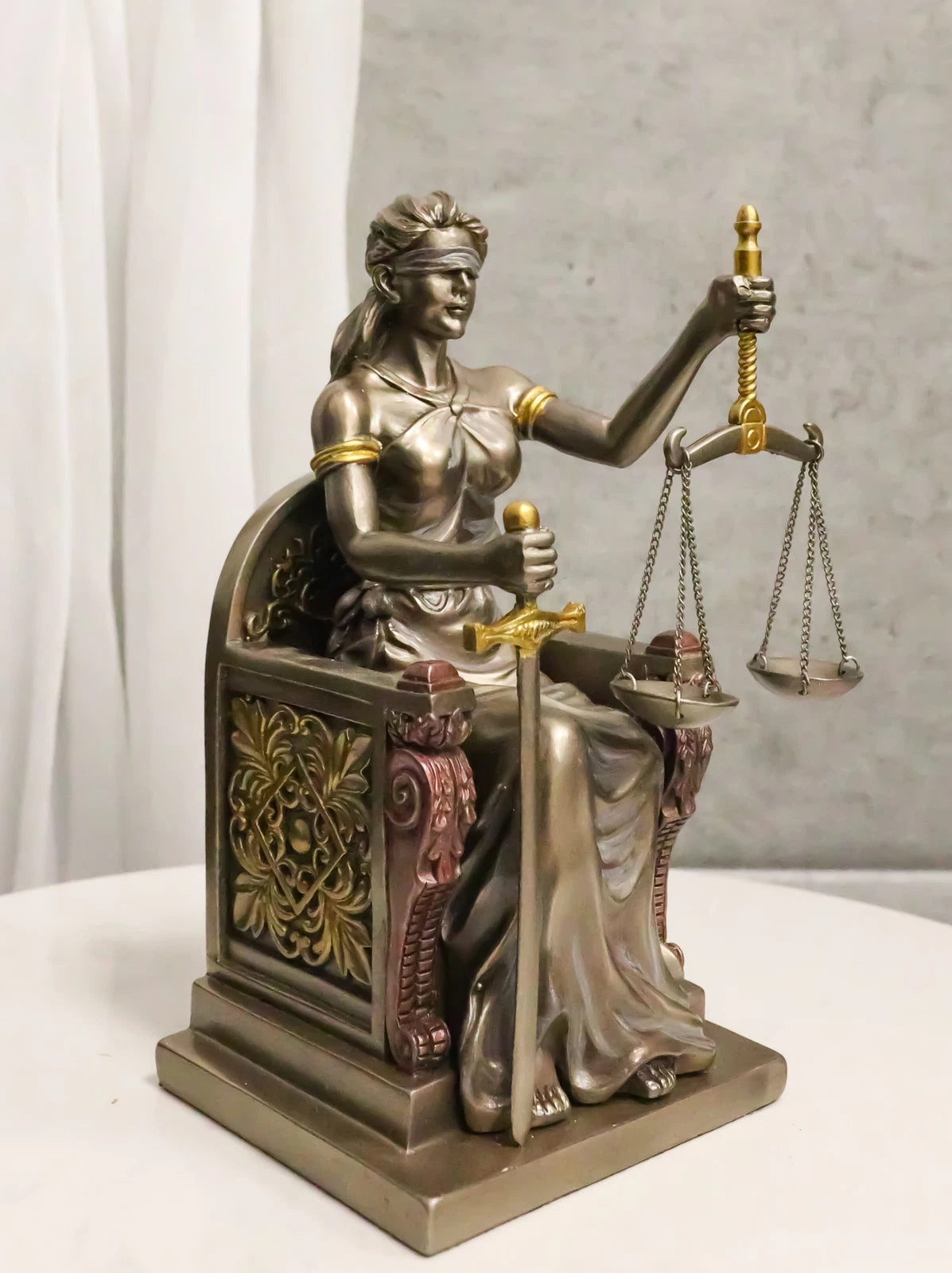 Seated Lady Justice Statue 8"Tall Greek Goddess La Justica Dike Figurine