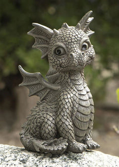 Whimsical Dainty Garden Dragon Sitting Figurine Faux Stone Fantasy Decor-1