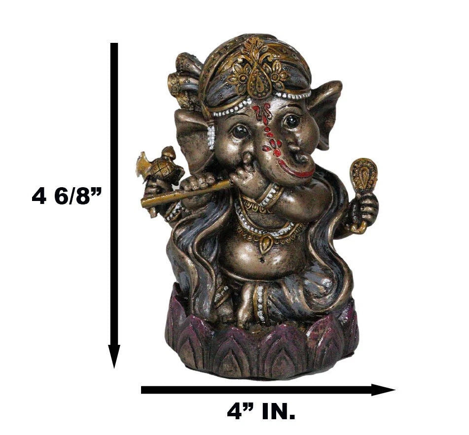 Hindu God Ganapati Baby Ganesha Playing Flute On Lotus Backflow Incense Burner-8