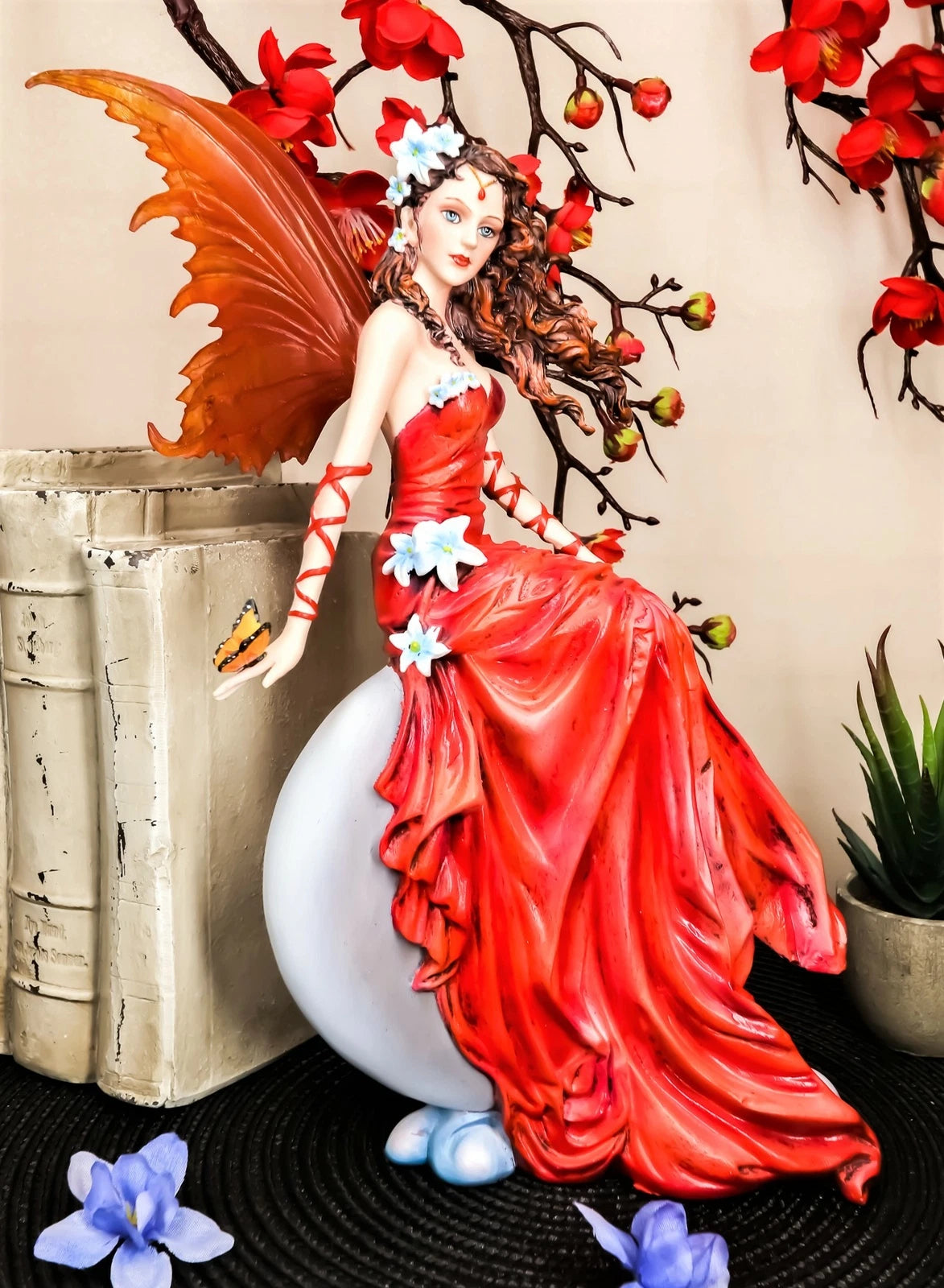 Nene Thomas Celestial Cupid Moon Crimson Wedding Fairy In Red Gown Statue-5