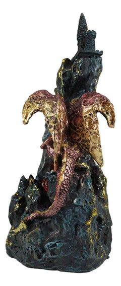 Red Garnet Fire Dragon By Rocky Mountain With Castle LED Light Figurine-6