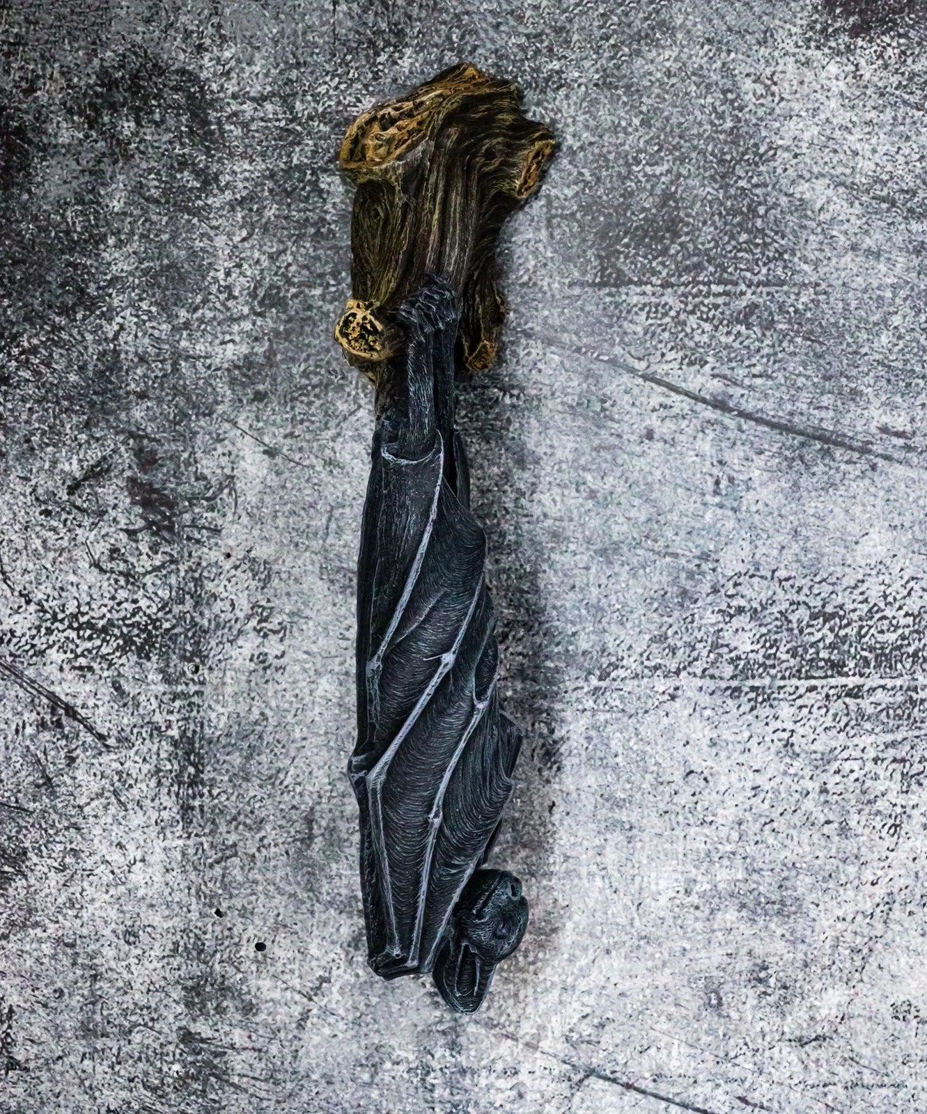 Nocturnal Sleeping Bat Wrapped In Wings On Tree Branch Wall Decor Figurine-2