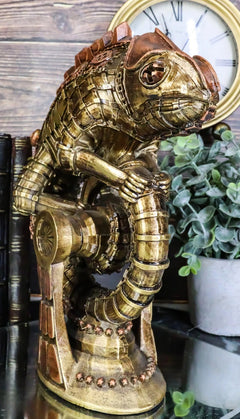 Geared Clockwork Vintage Steampunk Iguana Lizard Coiling On Stand Figurine-6