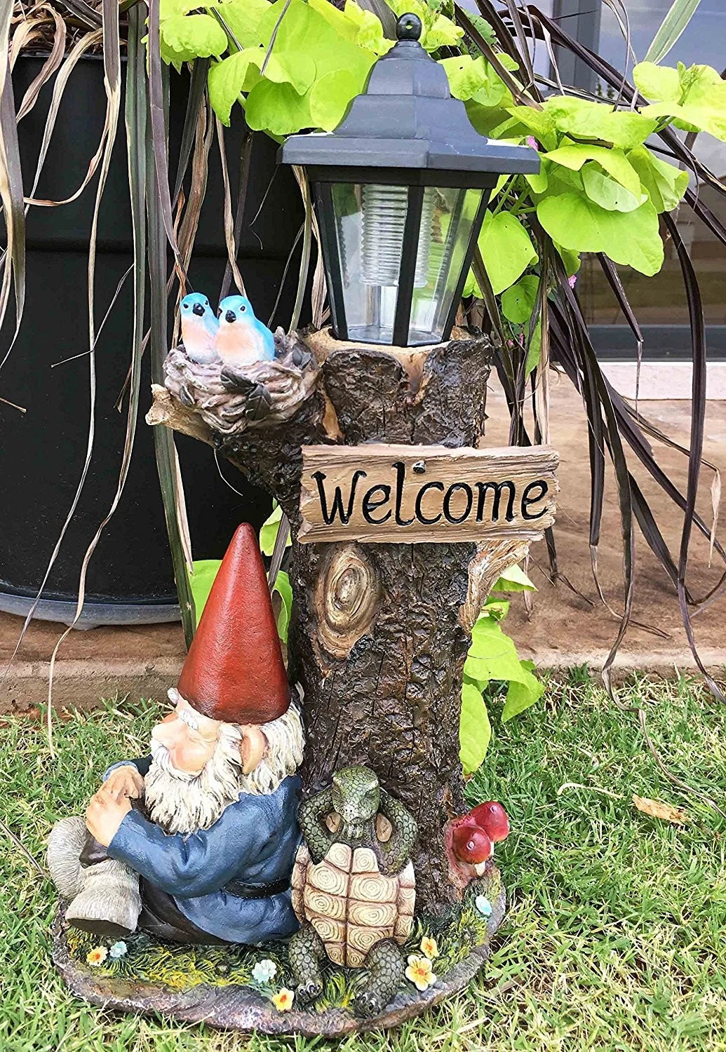 Summer Slumber Gnome With Buddy Turtle Solar Path LED Light Garden Statue
