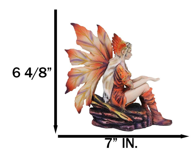 Goddess of Fire Elemental Pixie Fairy in Ember Pyre Dress Sitting Figurine-6