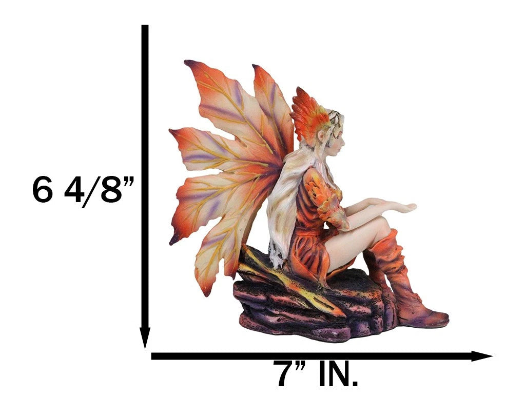 Goddess of Fire Elemental Pixie Fairy in Ember Pyre Dress Sitting Figurine-6