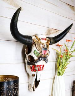 Western Veteran USA Great Seal Eagle Emblem Patriotic Cow Skull Wall Decor-2