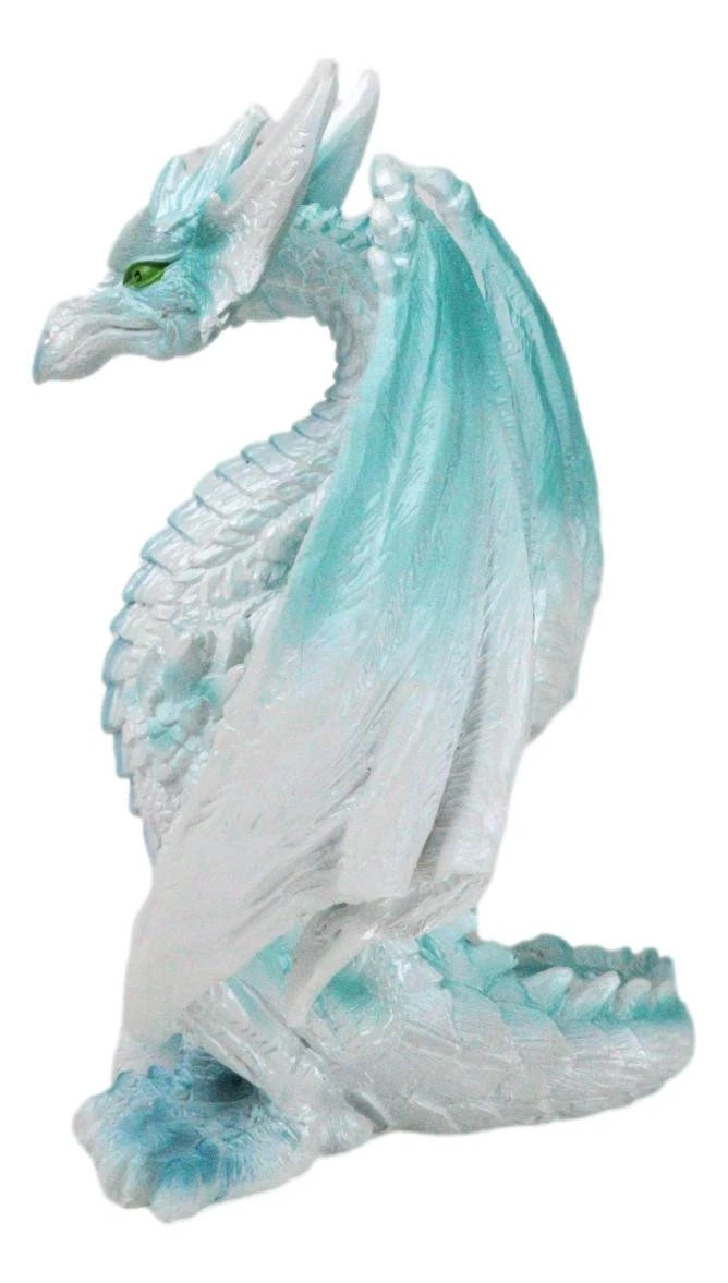 Fantasy Land Of Dragons Crouching Pale White Arctic Snow Winter Dragon Figurine-5