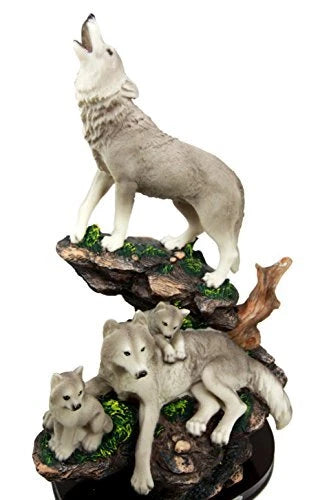 Moon Howling Timberwolves Wolf Pack Family Decorative Figurine 8.5"H-6