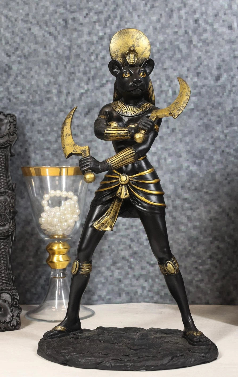 Egyptian Sun Goddess Sekhmet W/ Sickle Statue Huntress Lioness Healer-3