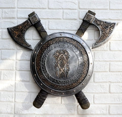 Viking Warrior Coat of Arms Ragnar Serpent Shield With Crossed Axes Plaque-7