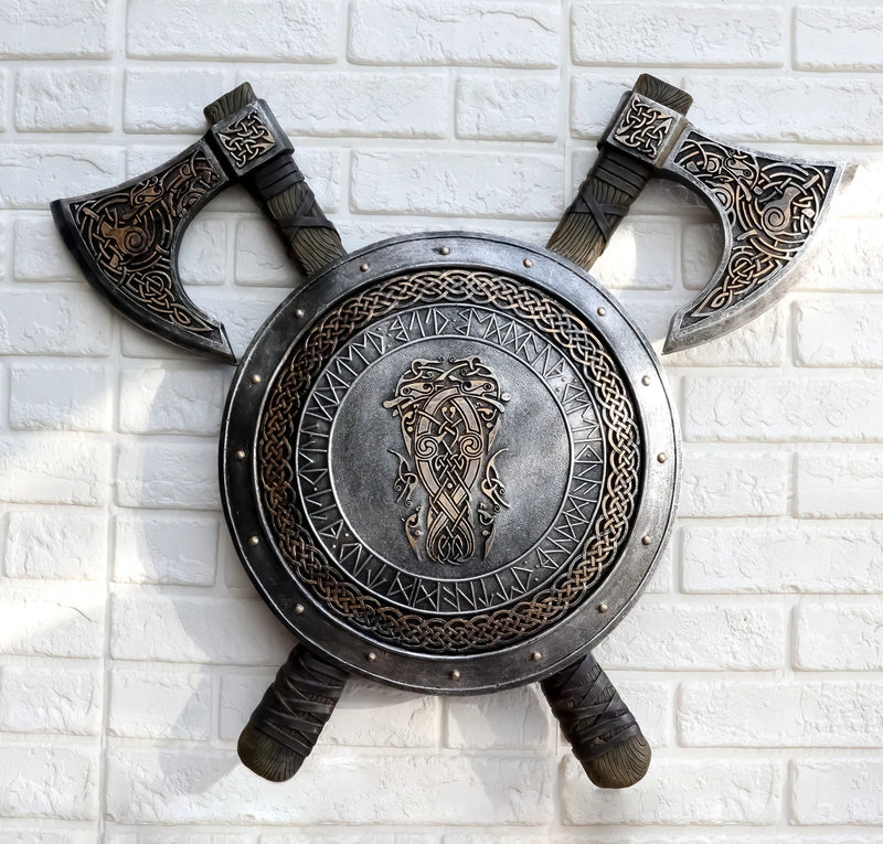 Viking Warrior Coat of Arms Ragnar Serpent Shield With Crossed Axes Plaque-7